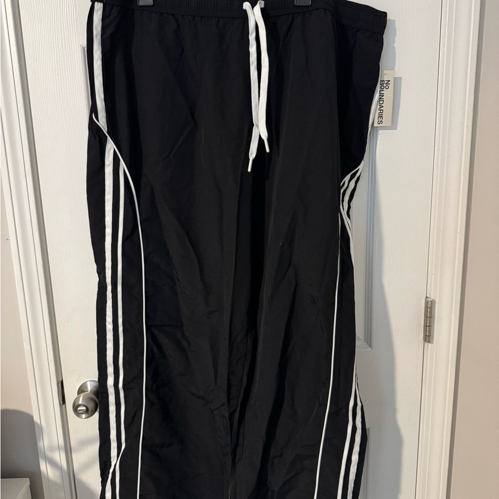 No Boundaries Black Track Pants with White Stripes